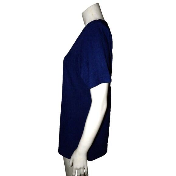Flora Dark Blue Textured Short Sleeve Shirt Pullover Top Size Med Women Vintage - Picture 3 of 10